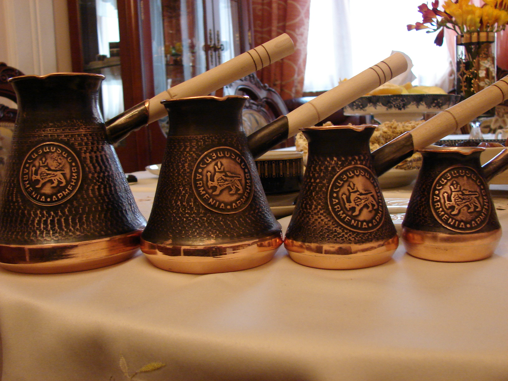 AEVVV Copper Turka Coffee Maker 17 oz - Turkish Cezve Coffee Pot Copper 500  ml - Grapes Ornament Engraved Coffee Ibrik - Mini Saucepan with Spout and