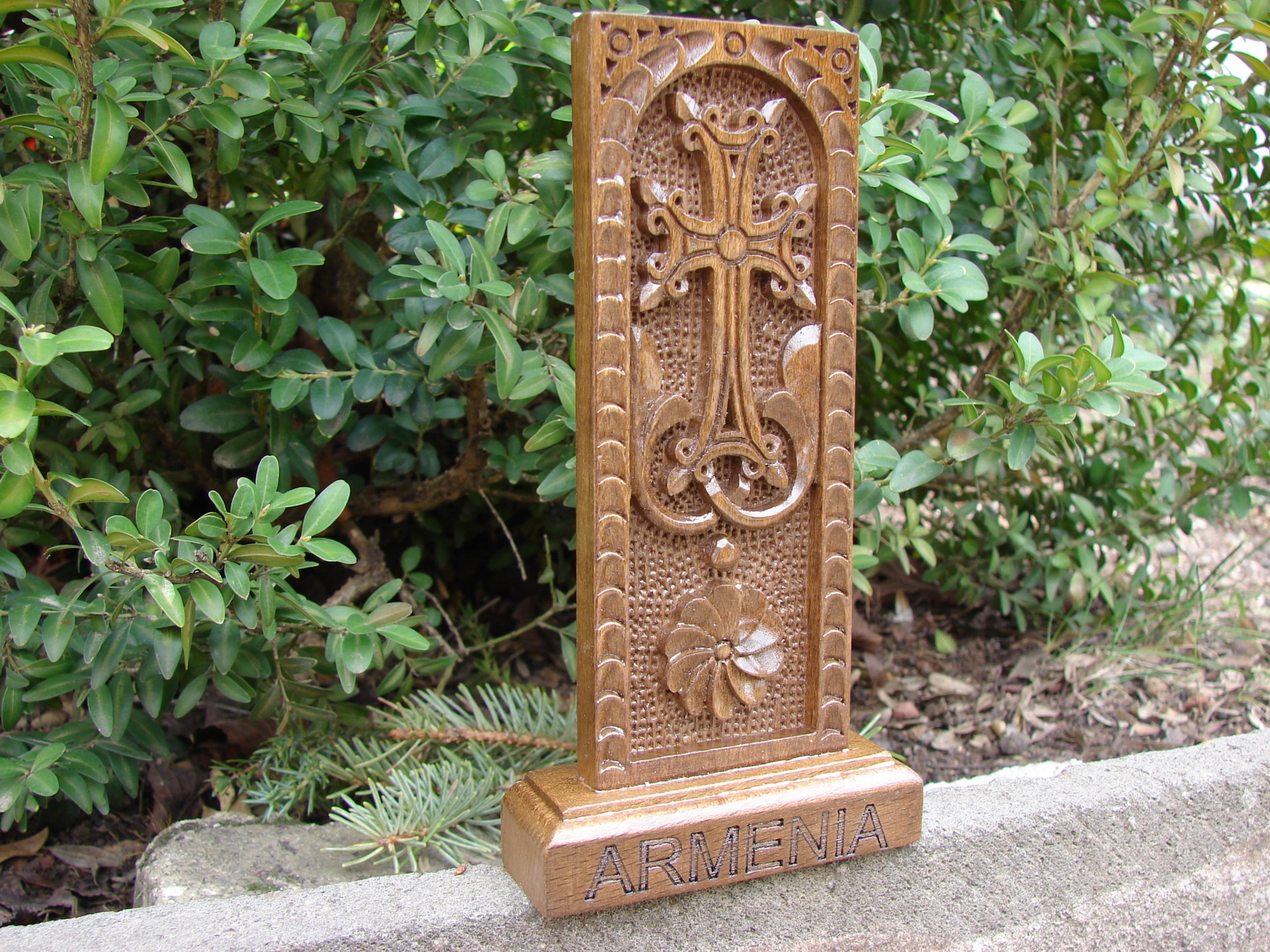 Wooden Khachkar Stand, Armenian Cross for Desk